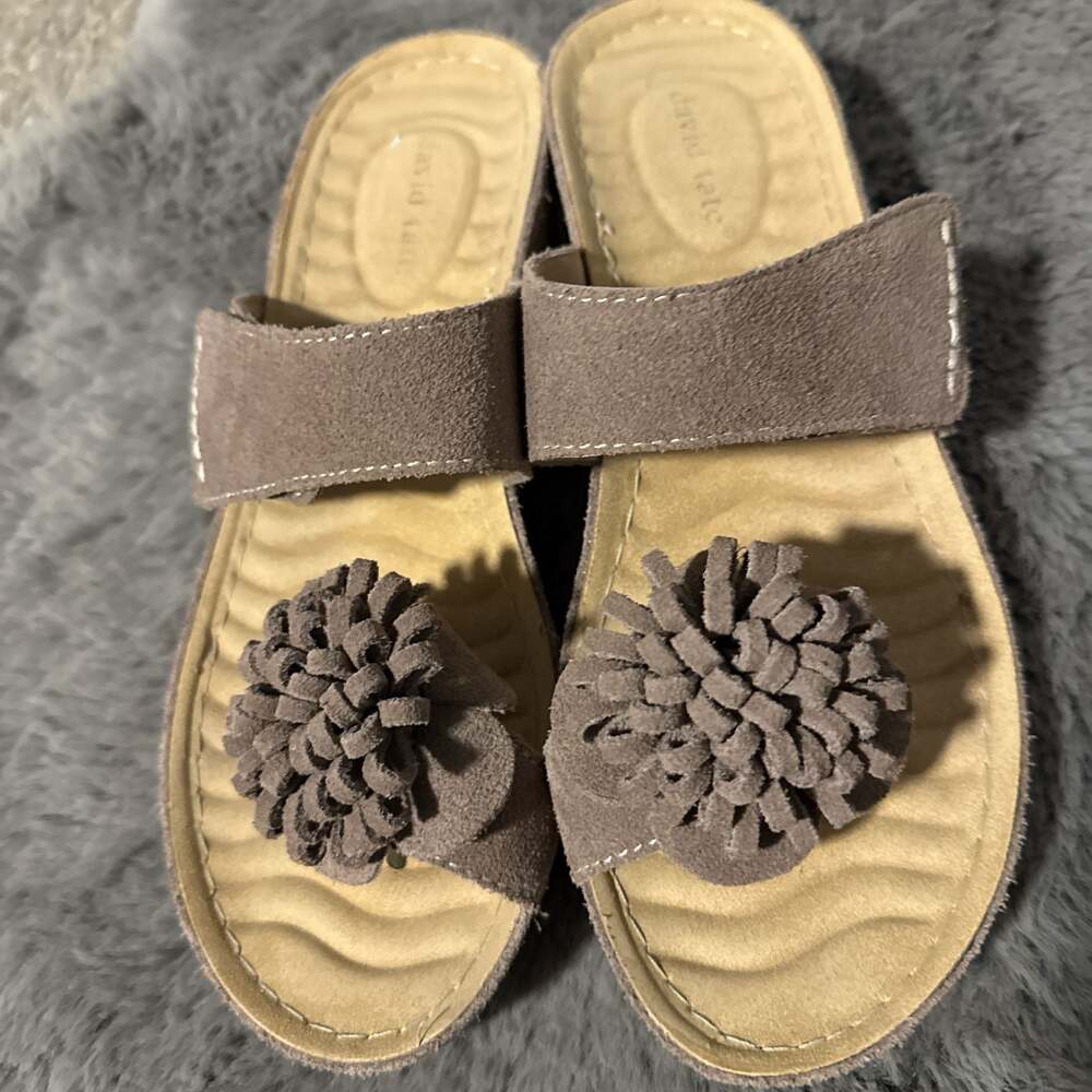 David Tate Jolly Suede Flower Wedge Thong Sandals